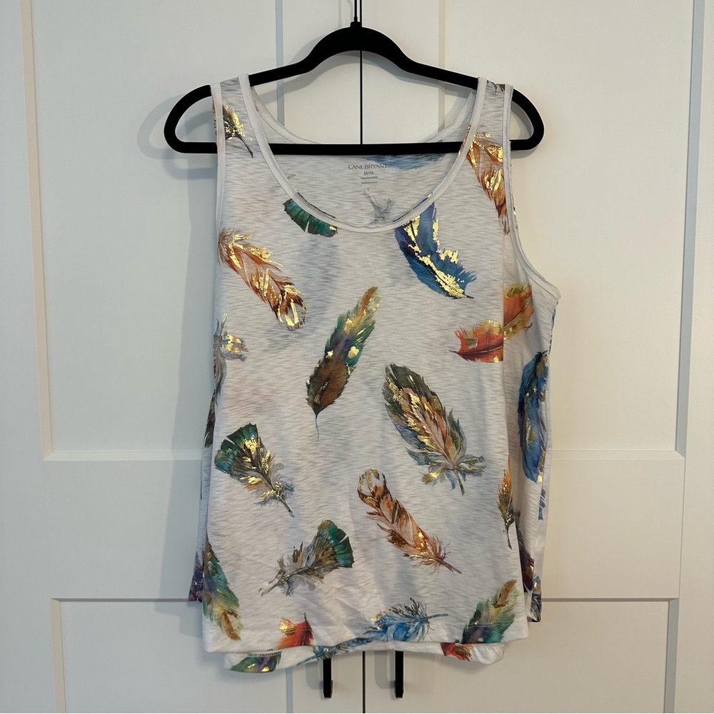 Lane Bryant Boho Feather Print Metallic Tank Top size 14/16